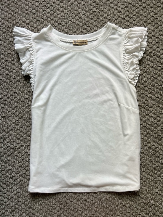 Democracy Tops - Democracy White Ruffle Sleeve Tank Top Shirt with Frill Shoulders size Small